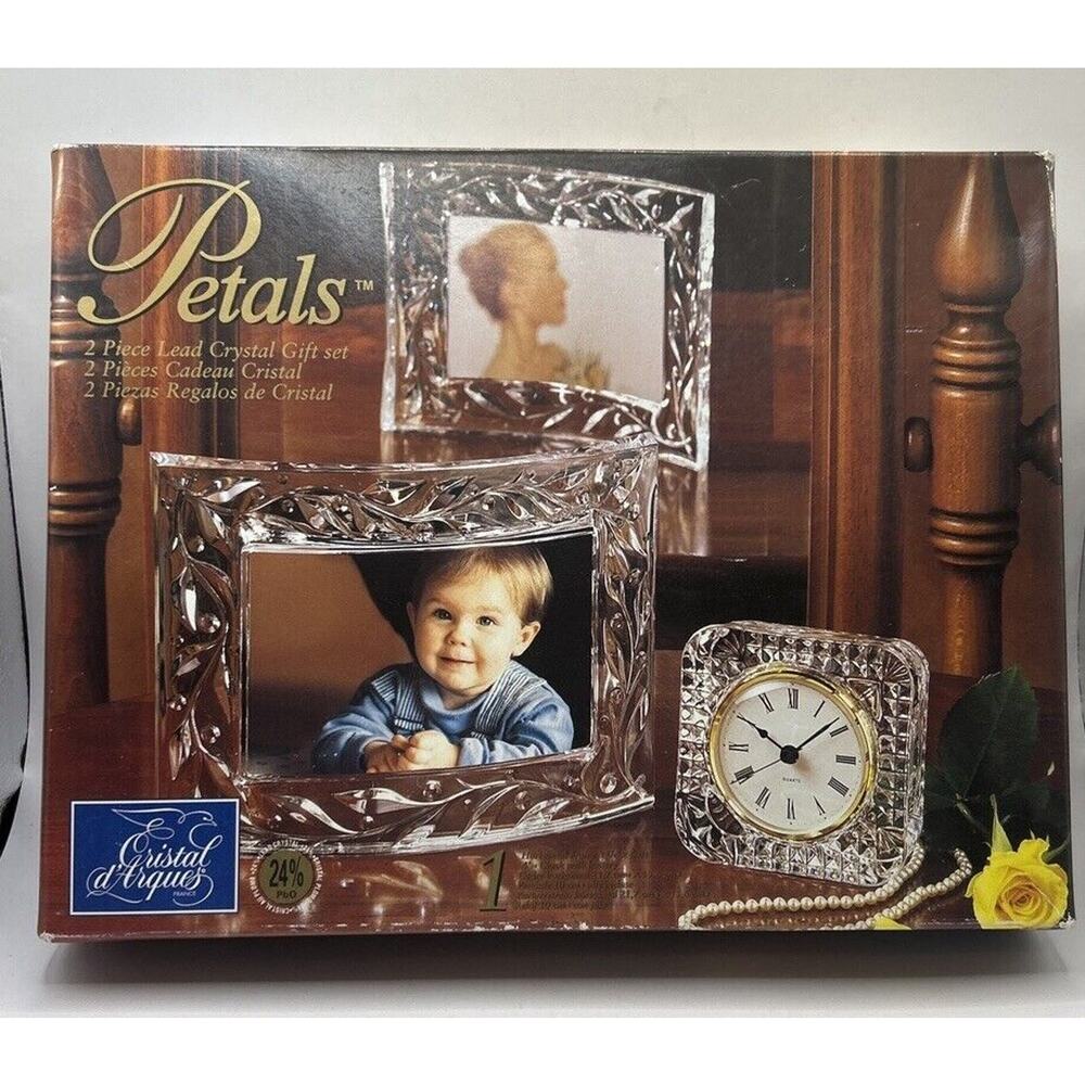 Cristal d' Arques Crystal Petals 24% crystal Photo Frame & Clock Md France C5